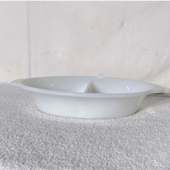 Vintage Fire King White Milk  Glass Divided Casserole Dish - Picture 1 of 11